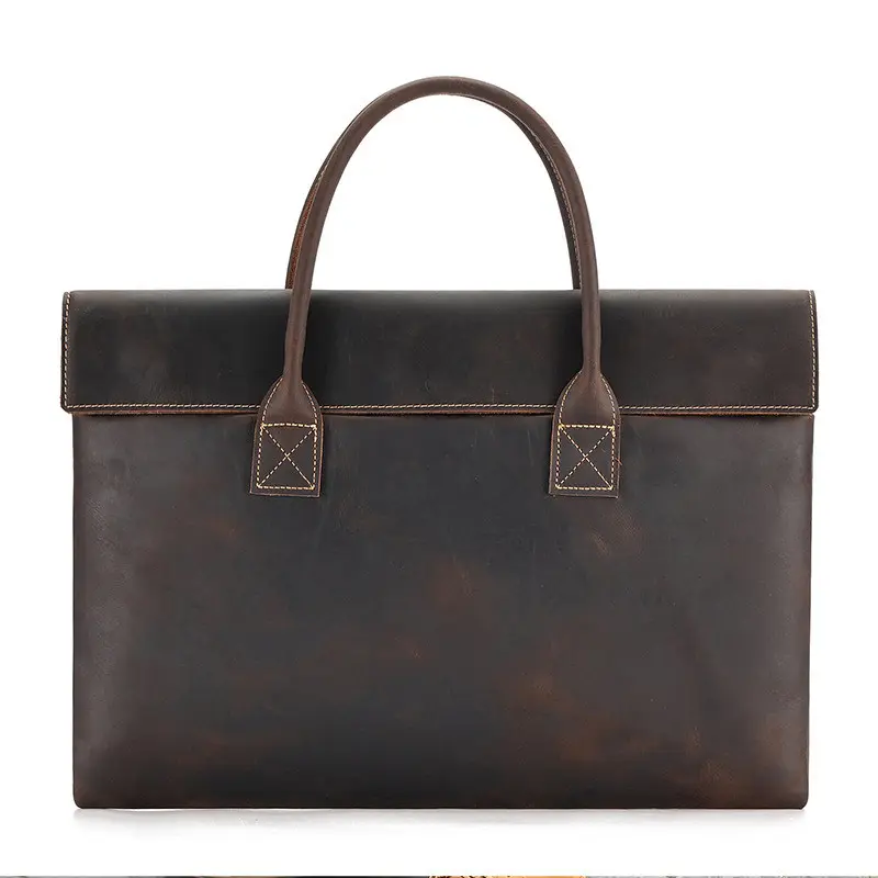 Crazy Horse Leather Men's Handbag Thin