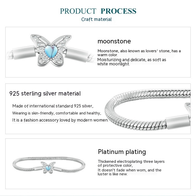 Silver Moonstone Butterfly Delicate Girl Sense Snake Bone Bracelet