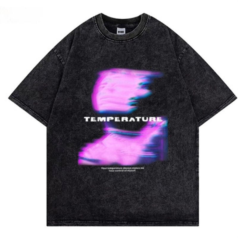 Retro Washed Distressed Loose Casual Heavy Cotton Short Sleeve