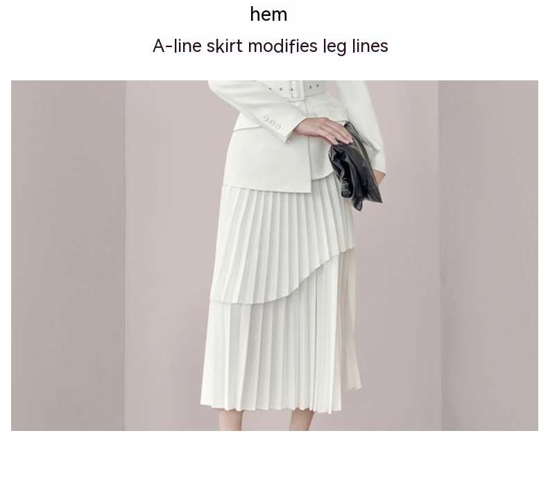 Solid Color Niche Slimming Waist Pleated Mid-length Dress Set