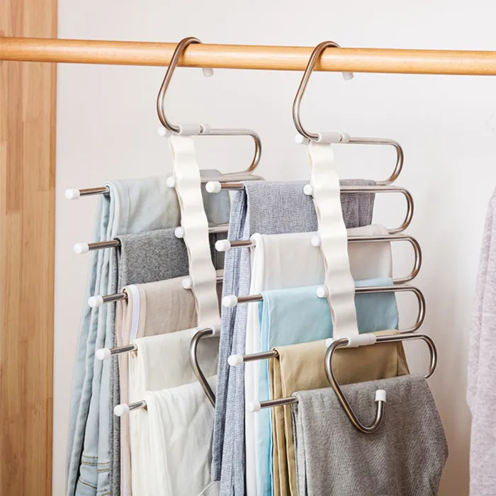 5-Tier Space-Saving Pants Hangers, Stainless Steel Multi Layer Hangers for Jeans, Trousers and Scarves - detail photo 1