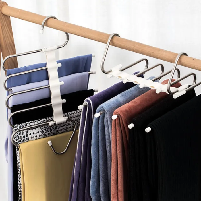 5-Tier Space-Saving Pants Hangers, Stainless Steel Multi Layer Hangers for Jeans, Trousers and Scarves - detail photo 3