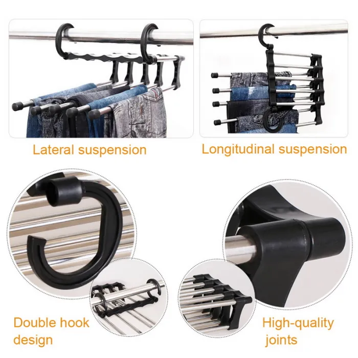 5-Tier Space-Saving Pants Hangers, Stainless Steel Multi Layer Hangers for Jeans, Trousers and Scarves - detail photo 4