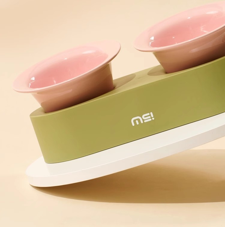 وعاء سيراميك مزدوج بتصميم قطة وكلب