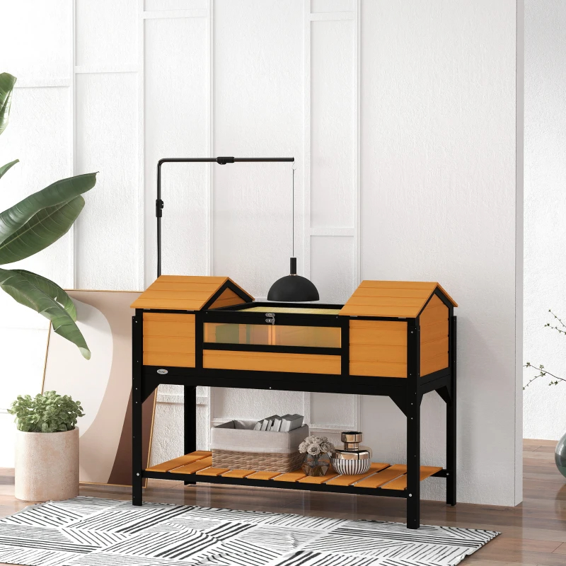 Tortoise Enclosure Tortoise House With Adjustable Lamp Holder Storage Shelf, Dual Main Houses, Openable Lid, Yellow