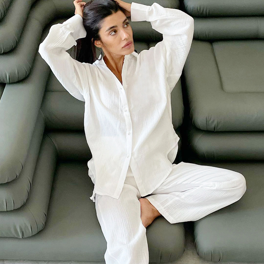 Title 7, European And American Crepe Cotton Pajamas Suit...