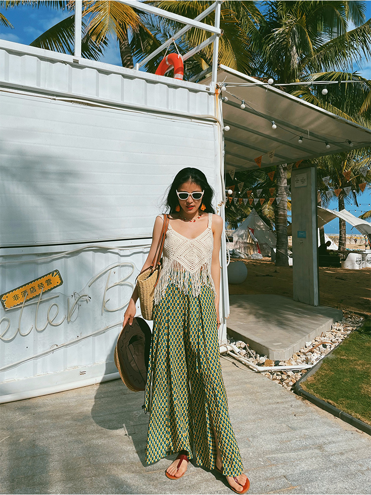 Vacation Style High Waist Slit Chiffon Wide-leg Pants