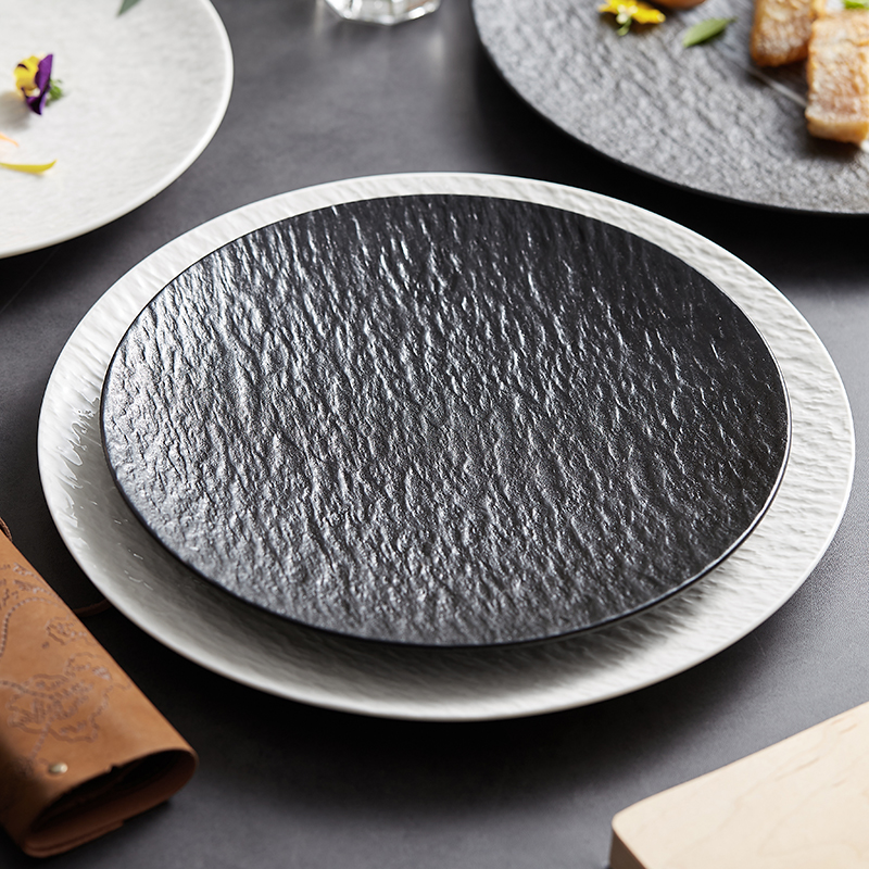 Title 13, Ceramic Rock Pattern Round Flat Plate Hotel Tab...