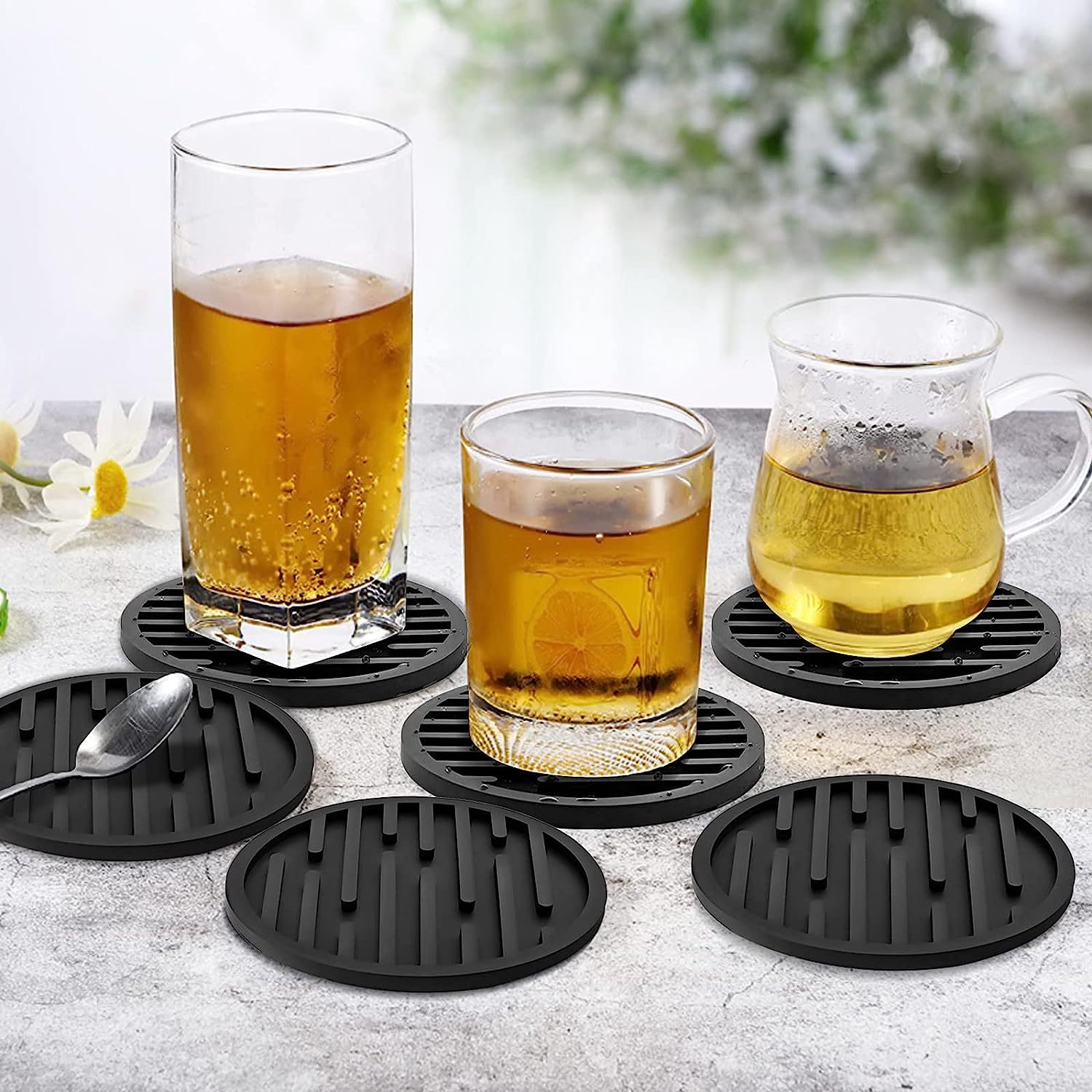 Title 2, Striped Round Silicone Coaster Set