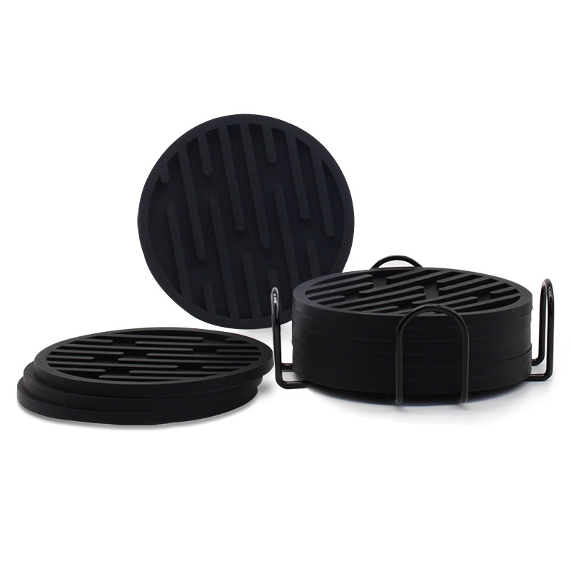 Title 7, Striped Round Silicone Coaster Set