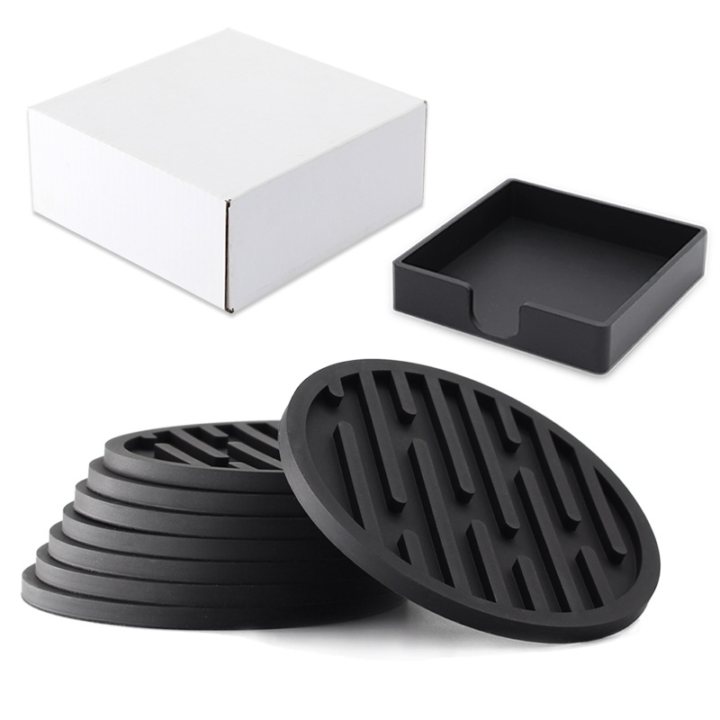 Title 8, Striped Round Silicone Coaster Set