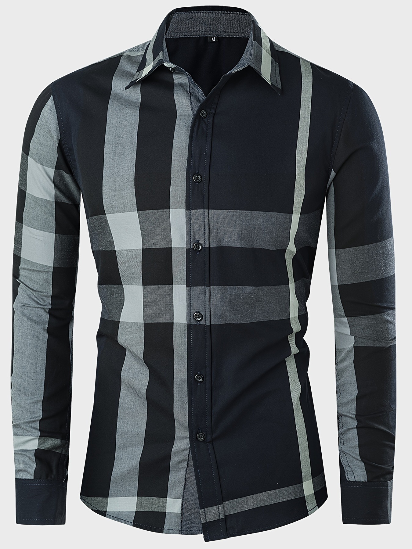 Men's Cotton Long Sleeve Color Matching Plaid Shirt