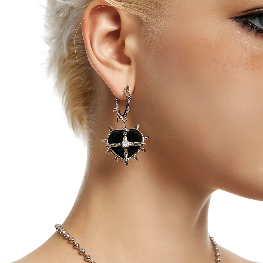 Female With Hearts Velvet Spiked Earrings