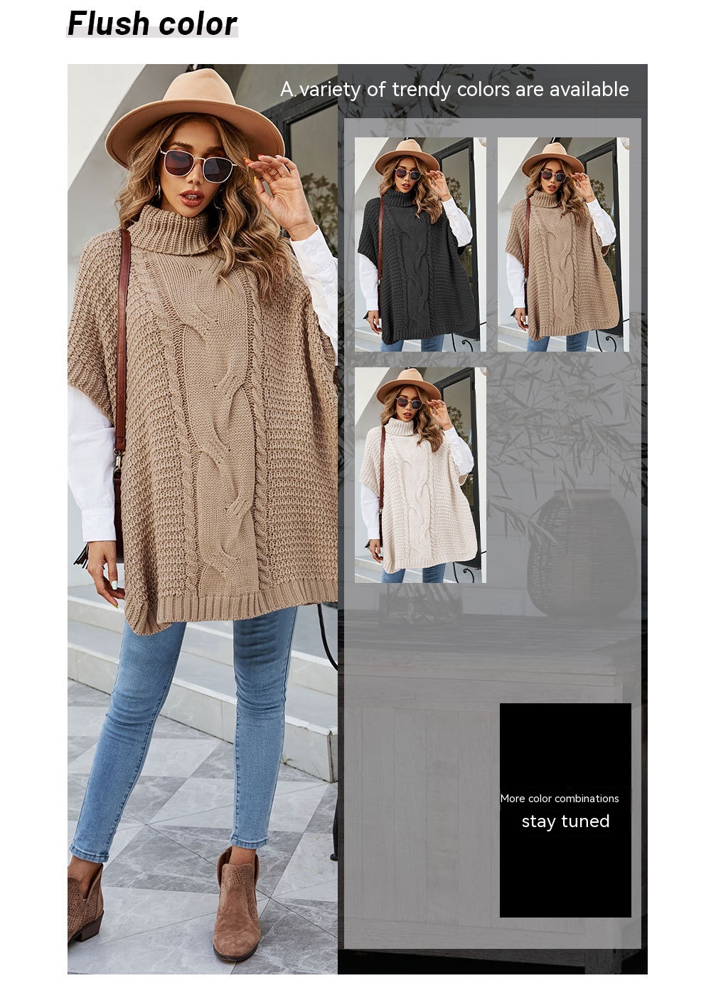 High Collar Twist Shawl Women's Knitwear