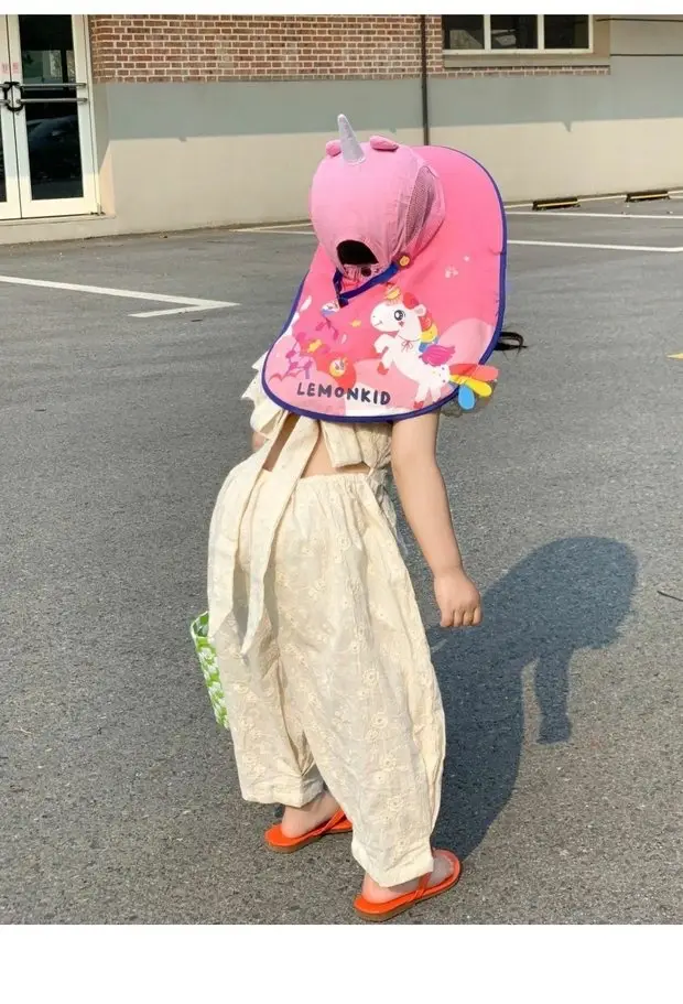 Children's Embroidered Cotton Flounced Sleeve Exposed Back Jumpsuit