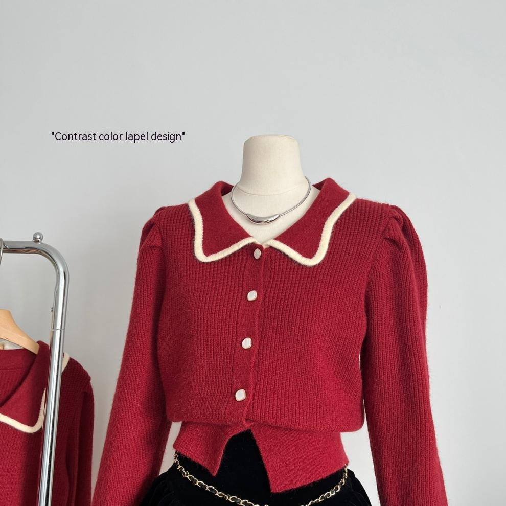 Gentle Lapel Age-reducing Soft Glutinous Knitted Cardigan Sweater For Women