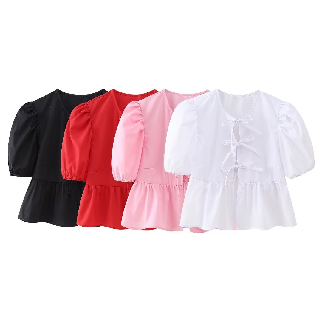 Bow Tie Puff Sleeve Top