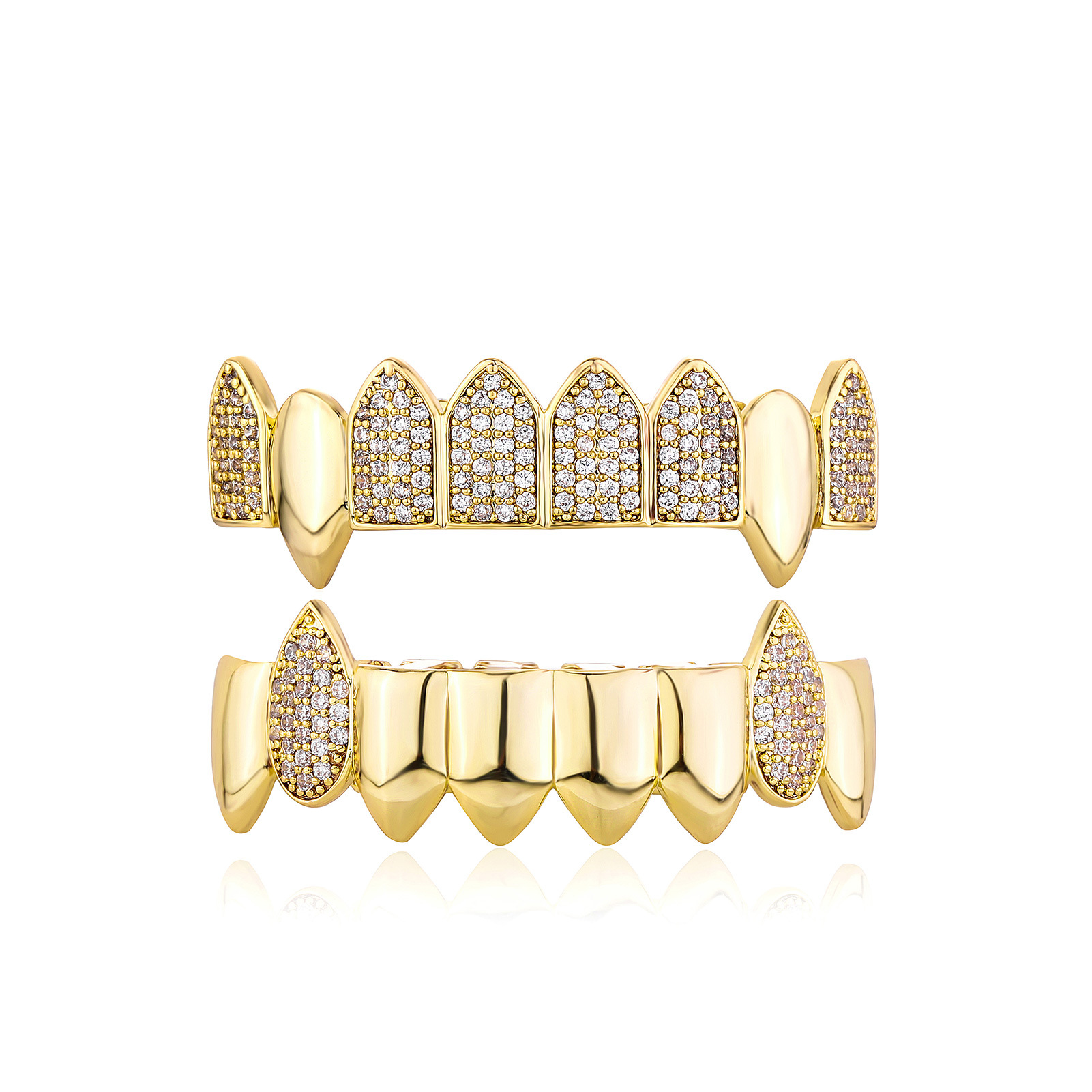 Title 3, Full Diamond Mixed Embedded Pointed Teeth False...