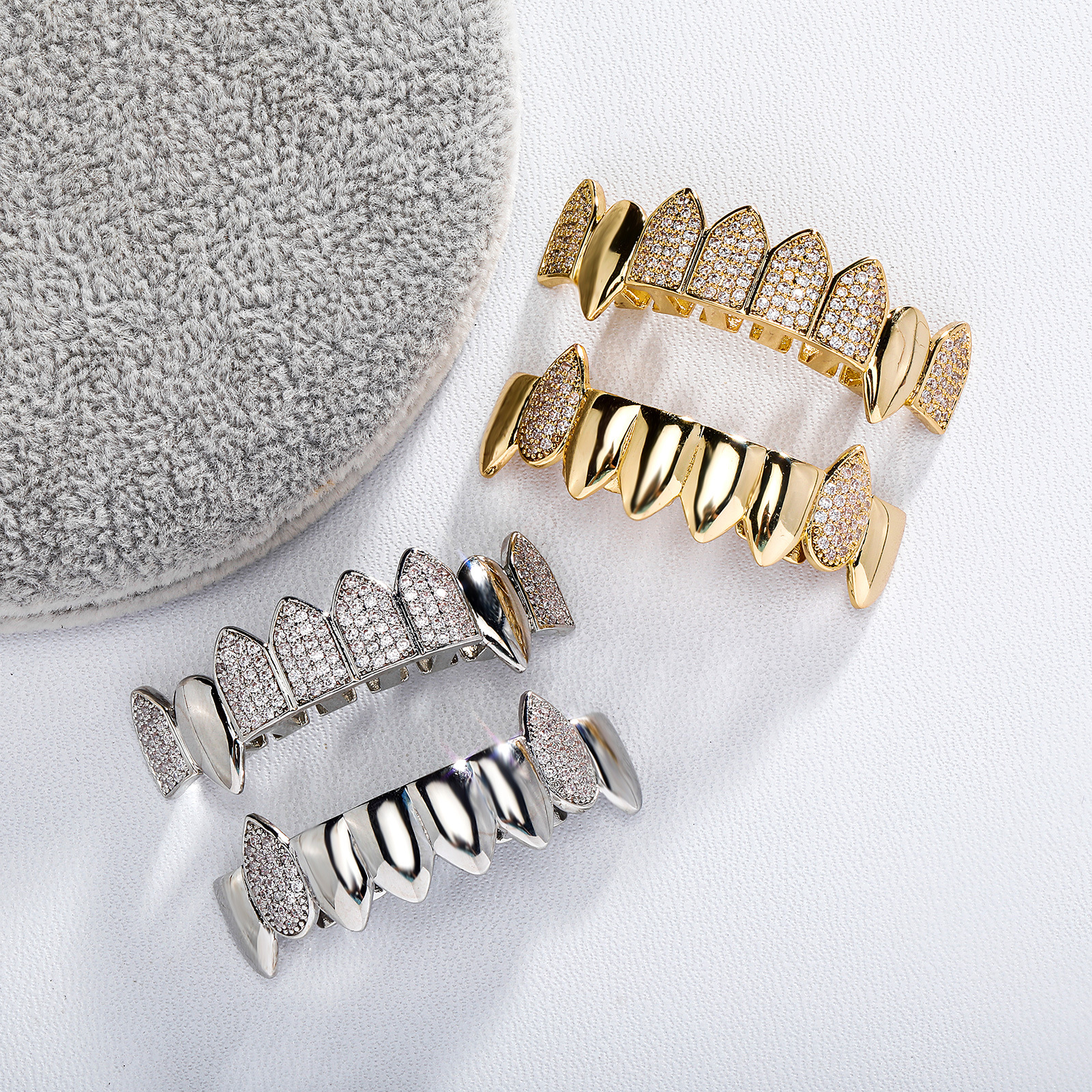 Title 4, Full Diamond Mixed Embedded Pointed Teeth False...