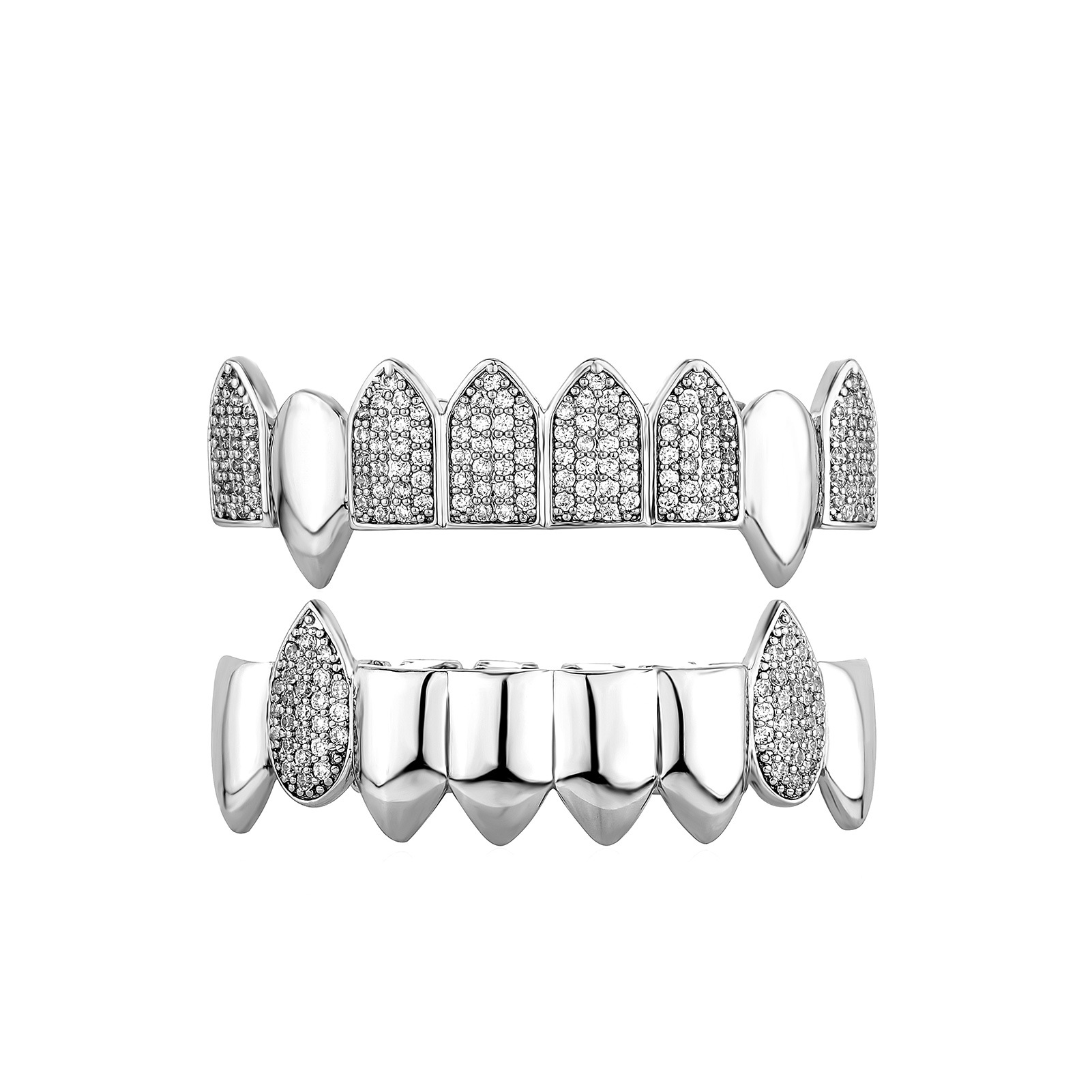 Title 5, Full Diamond Mixed Embedded Pointed Teeth False...