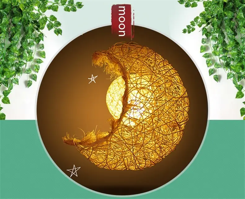 Pastoral Rattan Yestar Moon Chandelier