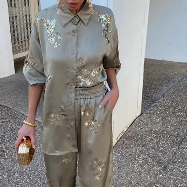 Fashionable Sequins Western Style All matching Straight leg Pants Tops S - Shop at LoveMi