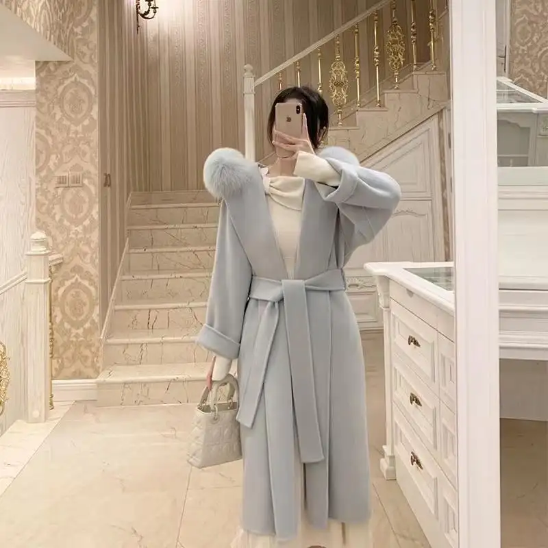 Atmosphere Double-faced Woolen Goods Big Fur Collar Coat