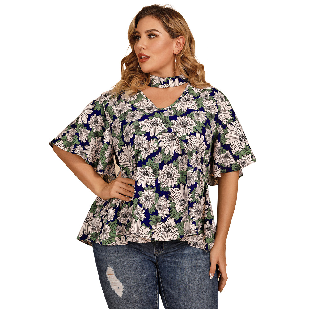 Women's Ruffle Sleeve Floral Shirt