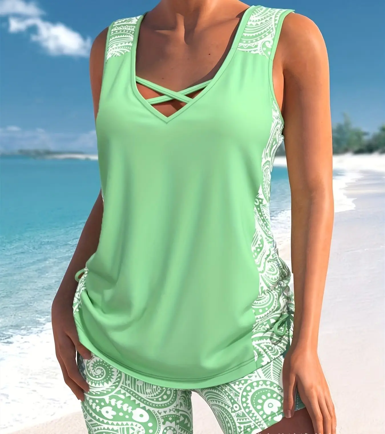 Women's Printed Split Boxer Swimsuit