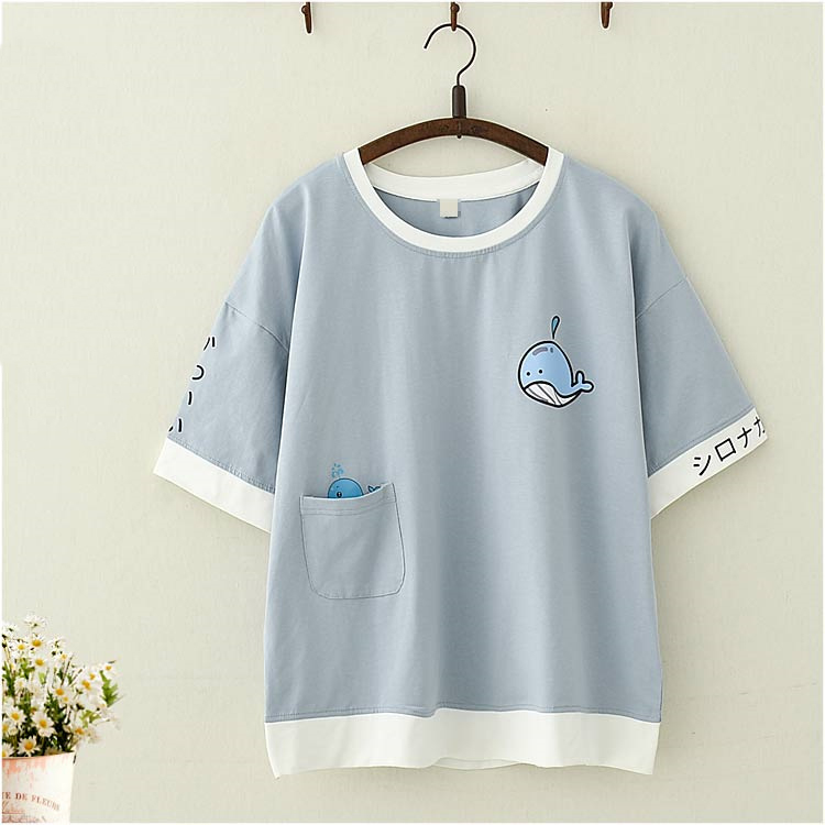 Title 2, College Style Cute Whale Print Short-sleeved T-...