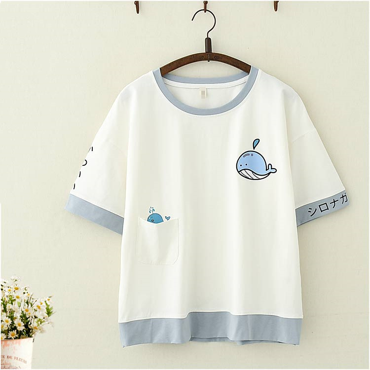 Title 4, College Style Cute Whale Print Short-sleeved T-...