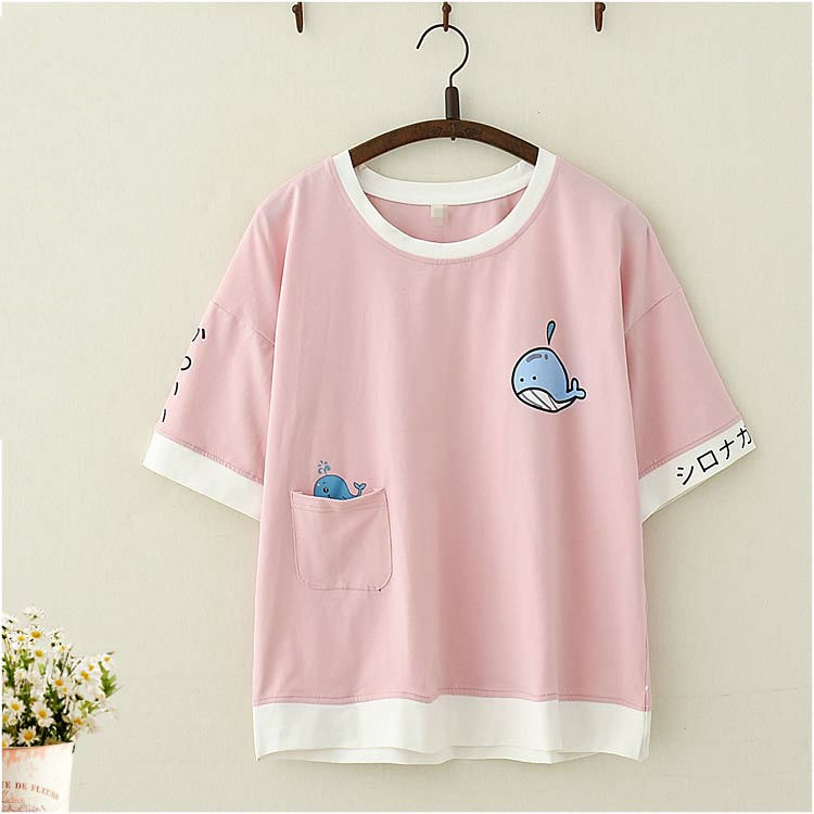 Title 6, College Style Cute Whale Print Short-sleeved T-...