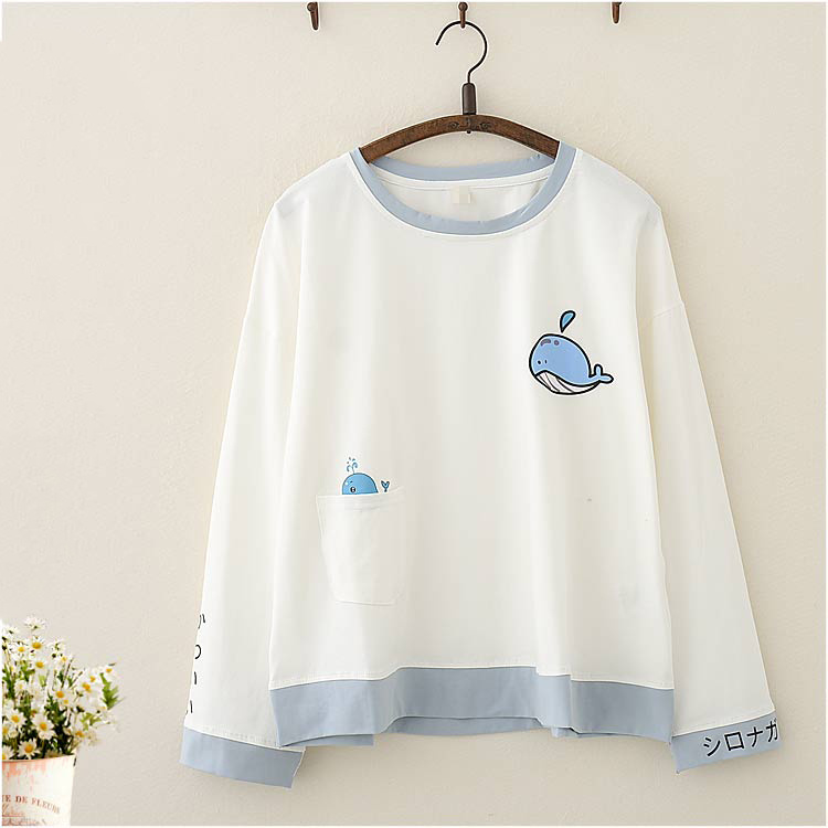 Title 7, College Style Cute Whale Print Short-sleeved T-...