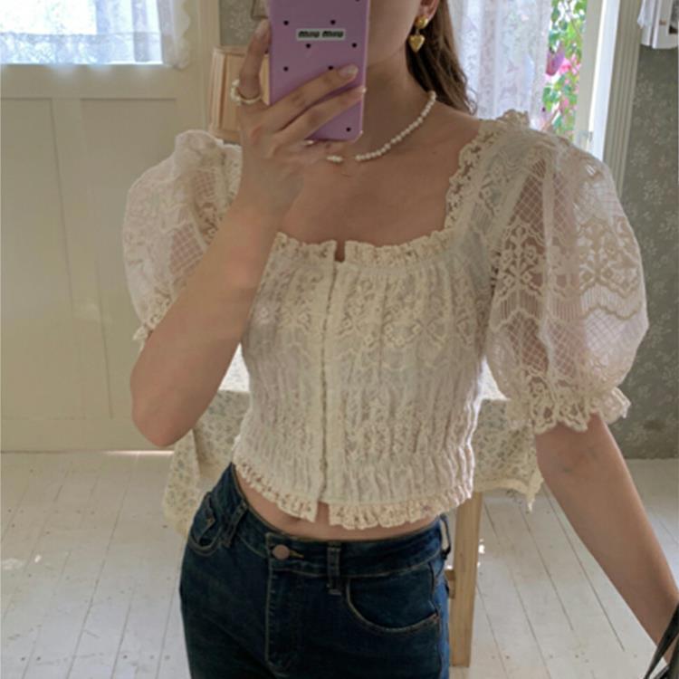 Title 2, Puff Sleeve White Lace Women