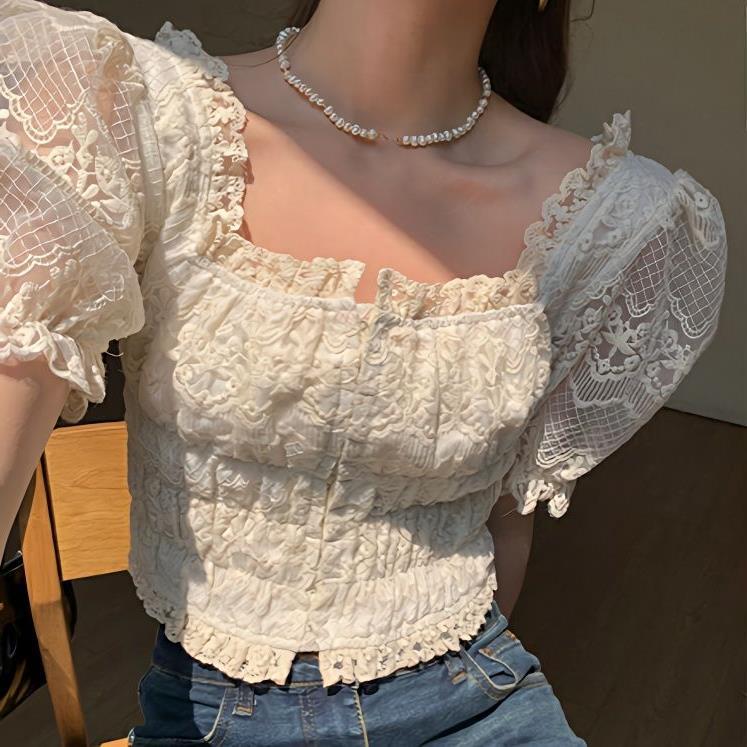 Title 3, Puff Sleeve White Lace Women