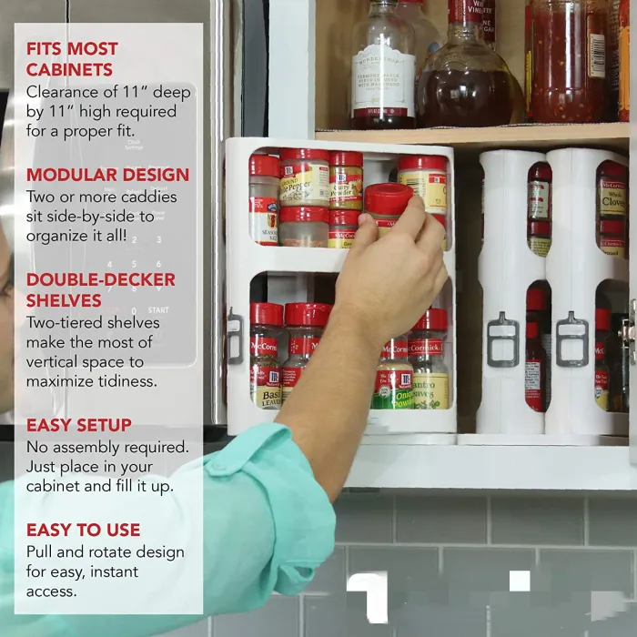 2-Tier Rotating Spice Rack Organizer, Spinning Kitchen Turntable for Seasoning Bottles and Jars - detail photo 1