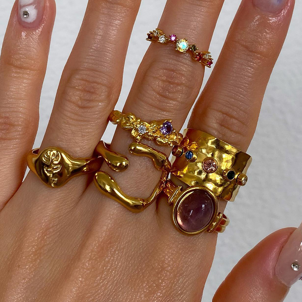 Non-irregular Geometric Line Ring Female Ins