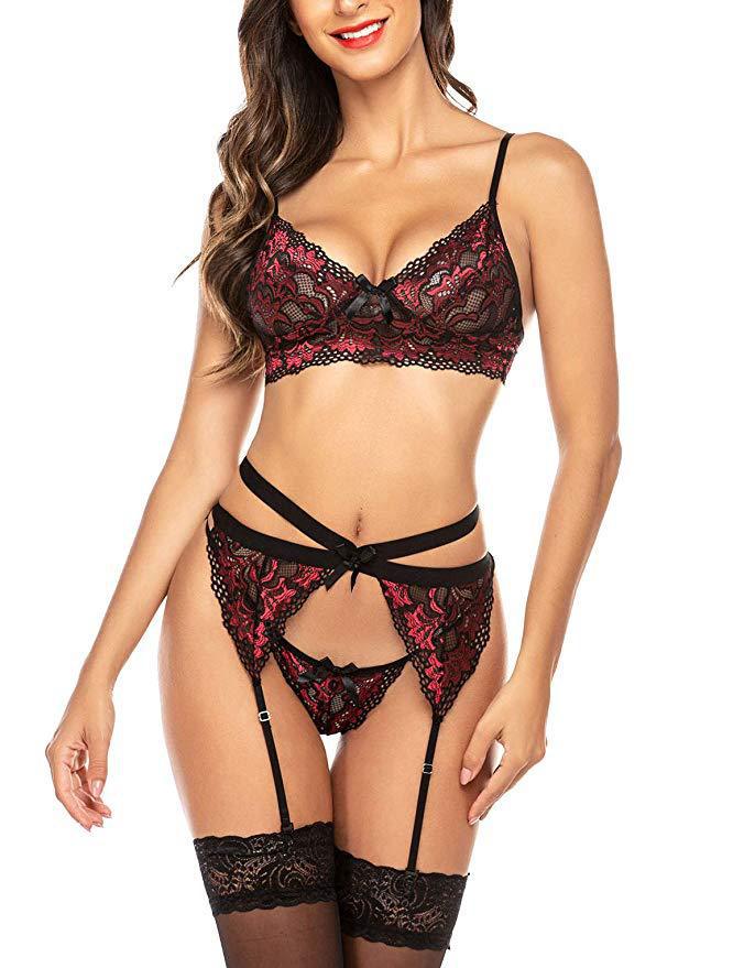 Title 8, Conjunto de lingerie bordada com renda para mul...