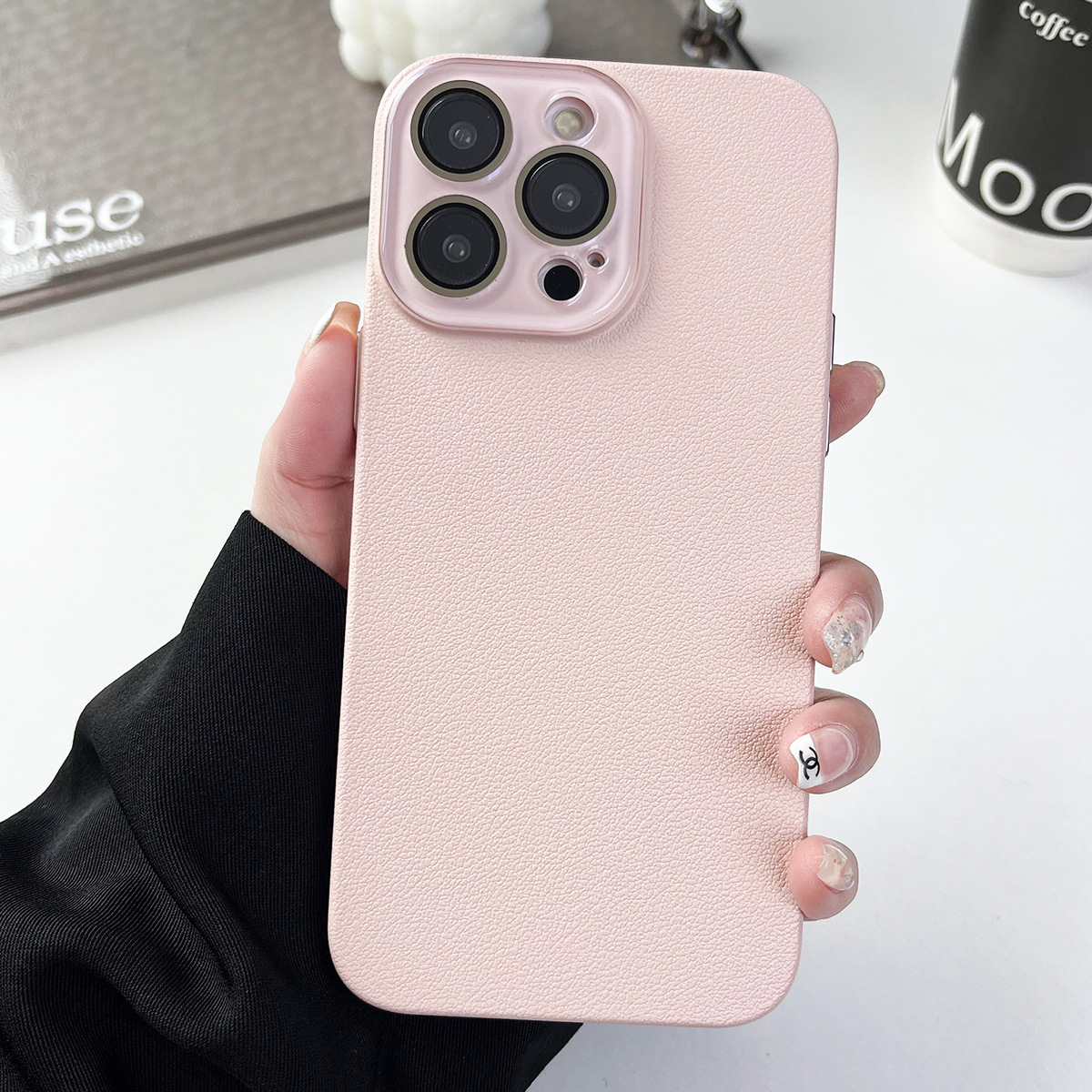 Title 15, Solid Color Lychee Pattern Phone Case