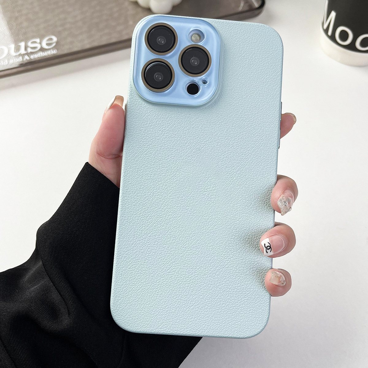 Title 16, Solid Color Lychee Pattern Phone Case