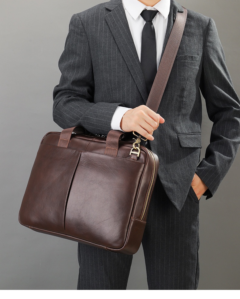 Genuine Leather Large Capacity Briefcase Men's Horizontal First Layer Cowhide Computer Storage Bag — foto 9