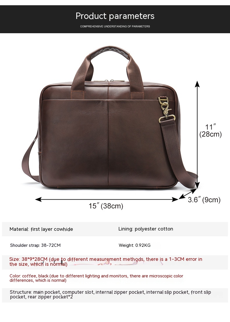 Genuine Leather Large Capacity Briefcase Men's Horizontal First Layer Cowhide Computer Storage Bag — foto 8