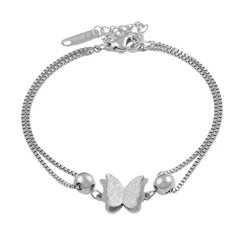 Butterfly Double-layer Anklet Women's Titanium Steel 18K Gold Plating
