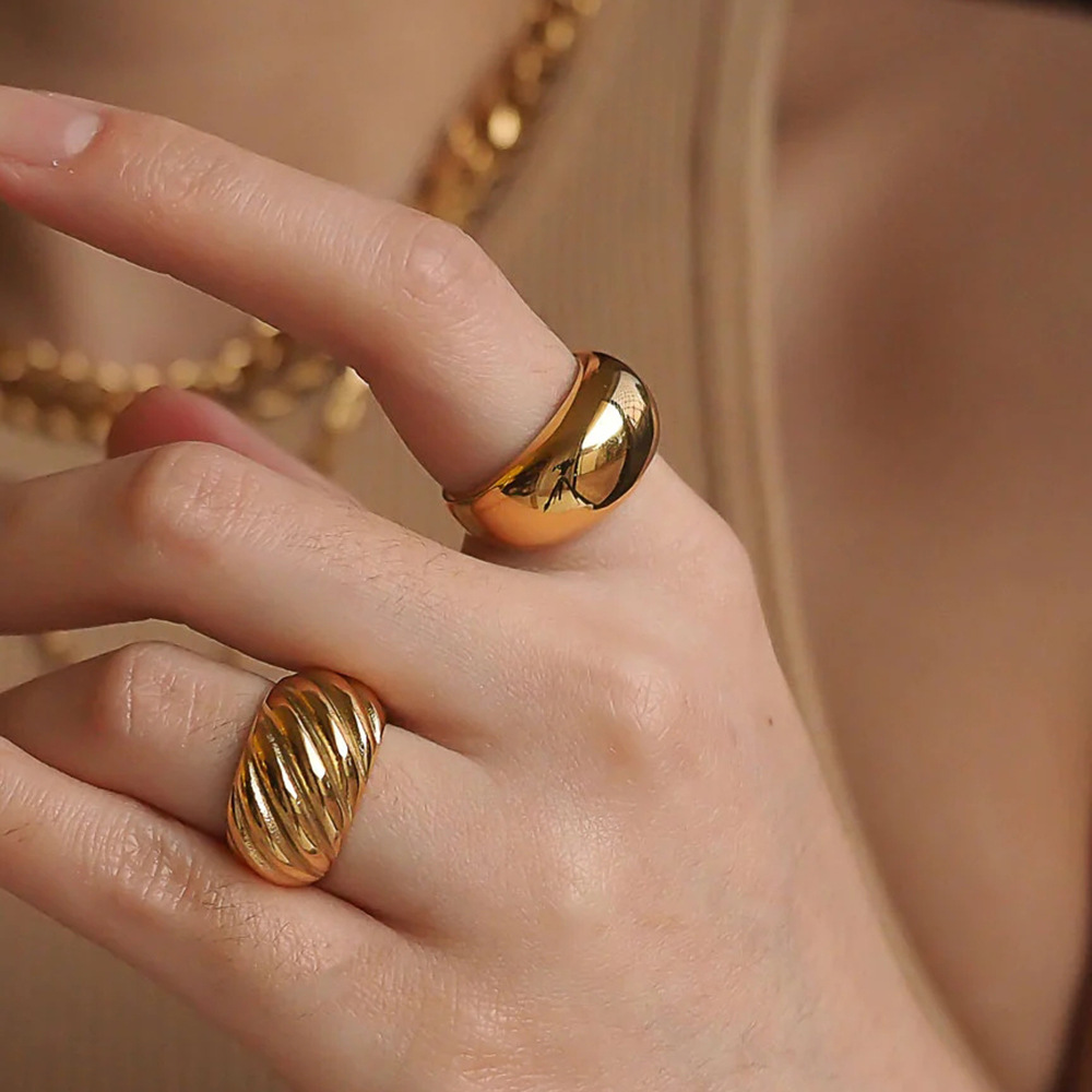 Stainless Steel Diagonal Texture Rib Wide Surface Non-fading Ring