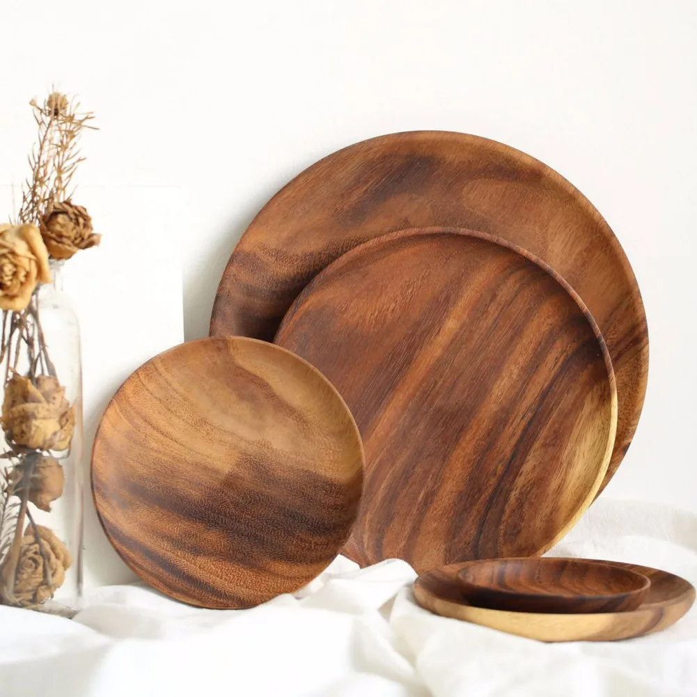 Title 1, A Variety Of Acacia Solid Wood Round Dishes Unp...