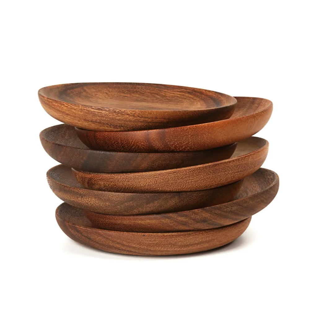 Title 3, A Variety Of Acacia Solid Wood Round Dishes Unp...