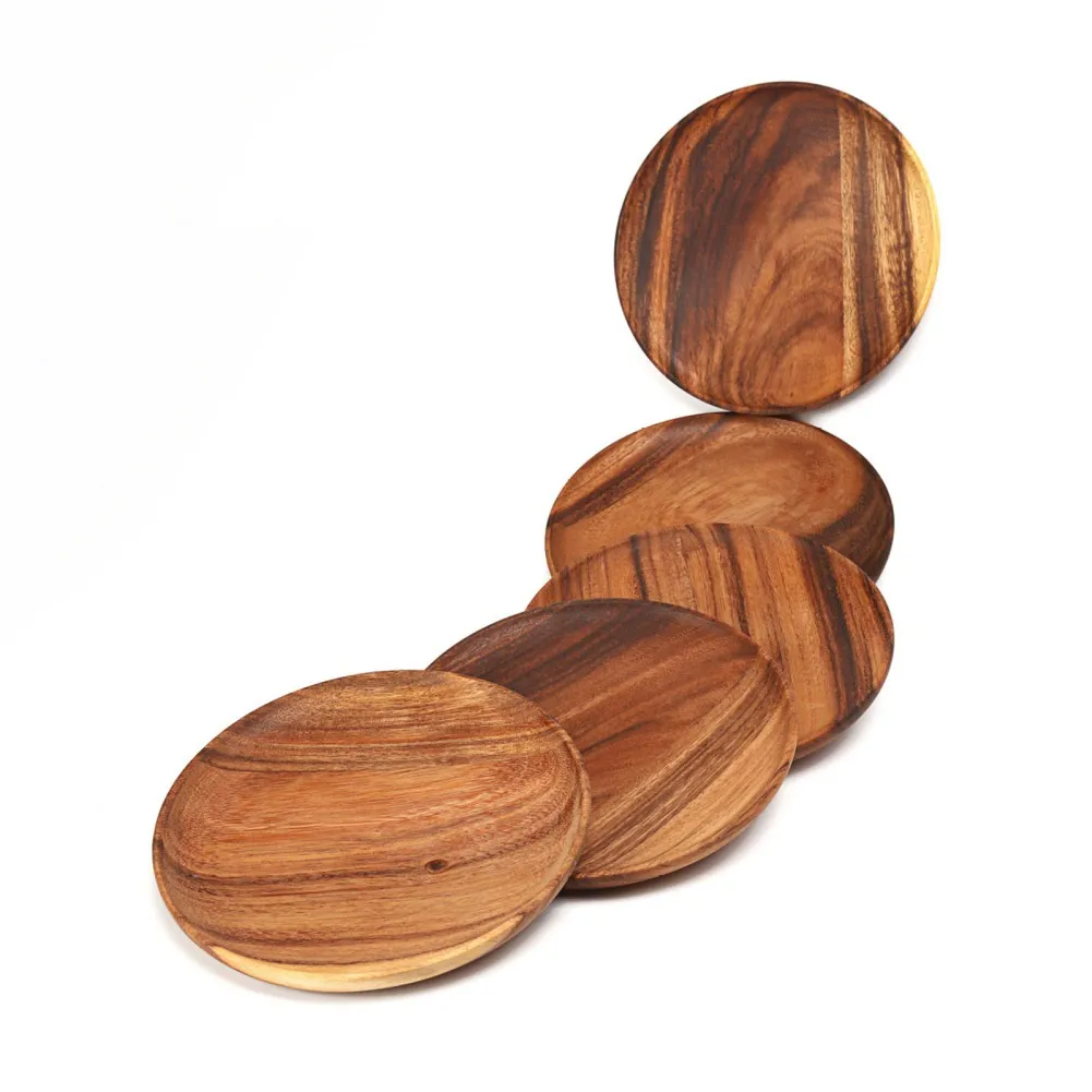 Title 5, A Variety Of Acacia Solid Wood Round Dishes Unp...