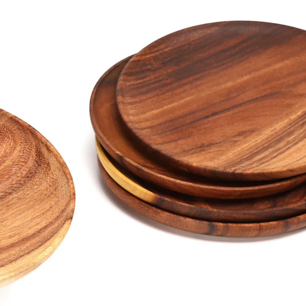 Title 6, A Variety Of Acacia Solid Wood Round Dishes Unp...