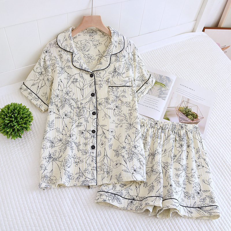 Title 2, Crepe Cotton Lapel Short Sleeve Shorts Pajamas ...