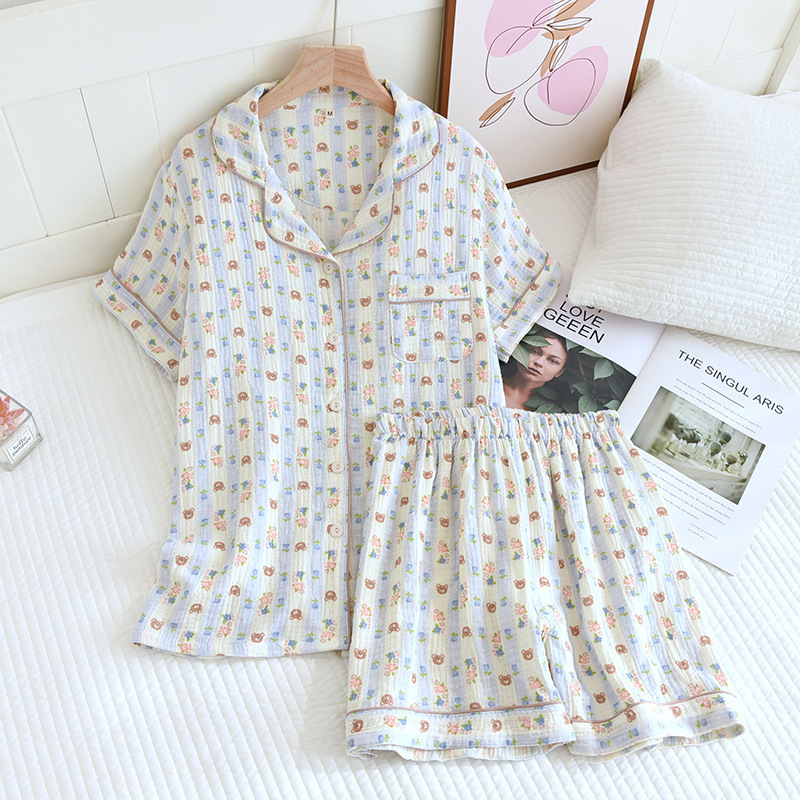 Title 3, Crepe Cotton Lapel Short Sleeve Shorts Pajamas ...